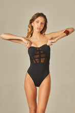 Cargar imagen en el visor de la galería, Model Front: Empress One-Piece Tule Bouche Body Black